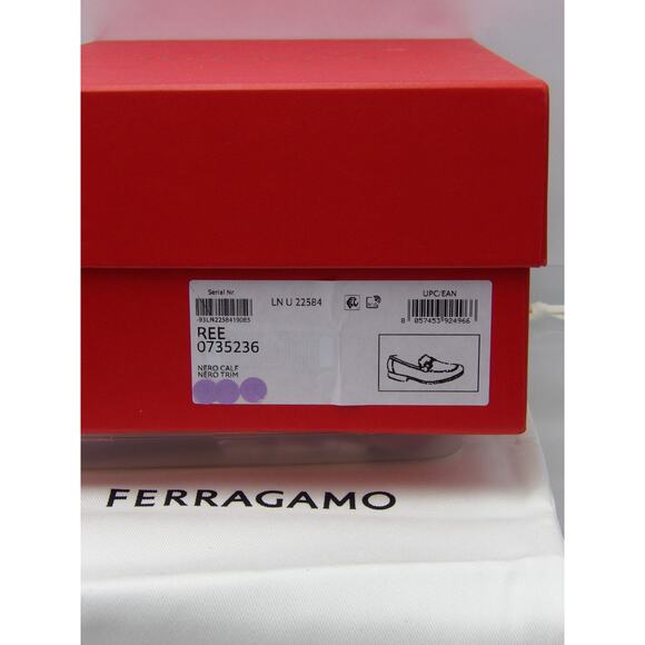 NIB FERRAGAMO REE BLACK LEATHER LOGO GANCINI LOAFERS 13 EE ITALY main image 10